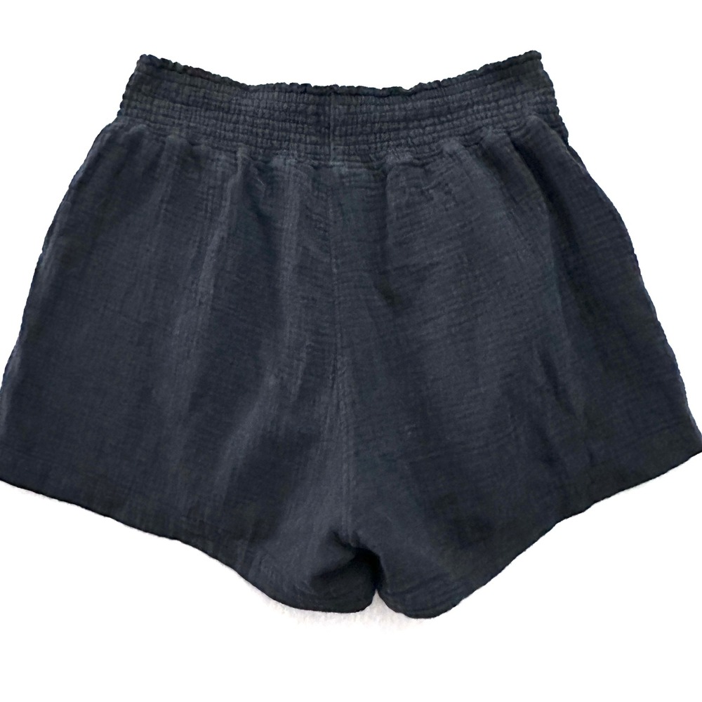 Three Dots M Cotton Gauze High Waist Smocked Waist Casual Shorts Pull On Black - Picture 7 of 7